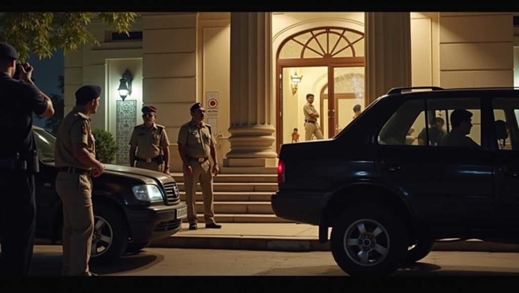 Enforcement Directorate officers conducting a high-profile raid at a government building in Delhi related to the Gandhi family's alleged involvement in the ₹751 crore National Herald money laundering case.